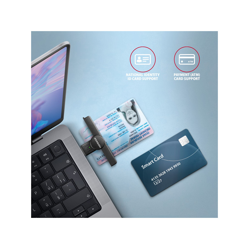 AXAGON CRE-SMPA, USB-A PocketReader čítačka kontaktných kariet Smart card, (eObčanka, eID klient)