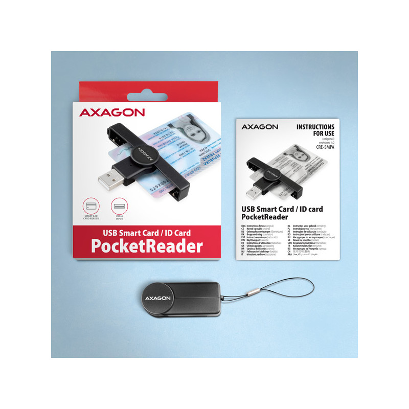 AXAGON CRE-SMPA, USB-A PocketReader čítačka kontaktných kariet Smart card, (eObčanka, eID klient)