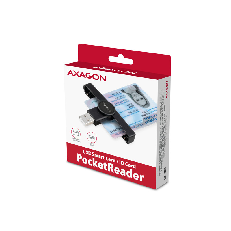AXAGON CRE-SMPA, USB-A PocketReader čítačka kontaktných kariet Smart card, (eObčanka, eID klient)
