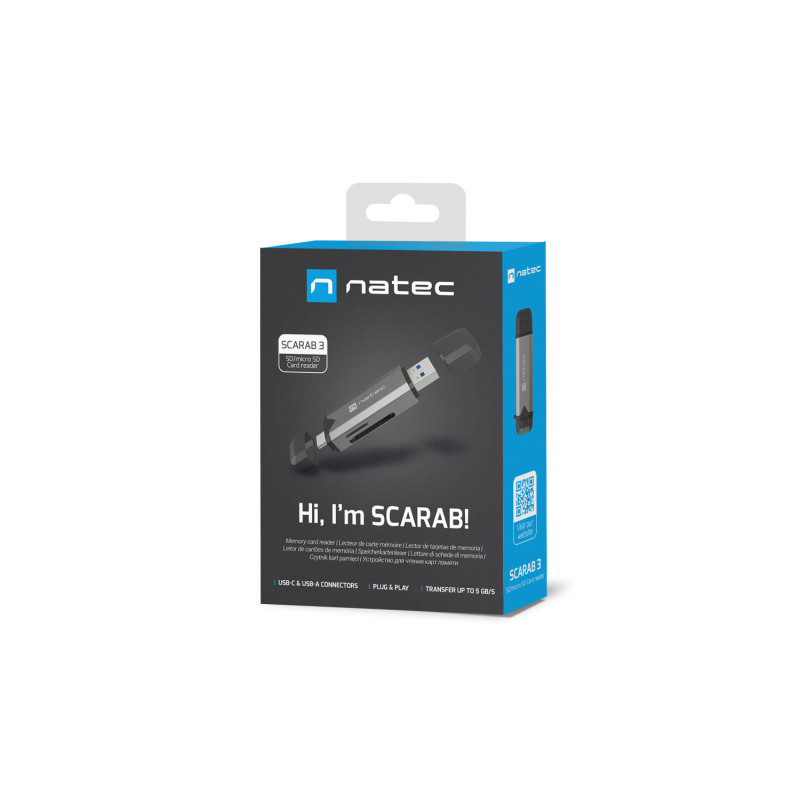 Čítačka kariet Natec SCARAB 3 USB-A + USB-C 3.1 GEN 1/microSD/microSDHC/microSDXC/SD/SDHC/SDXC/T-Flash