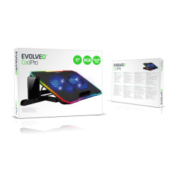 EVOLVEO CoolPro, chladiaca podložka pod notebook, 2x ventilátor, RGB podsvietenie, čierna