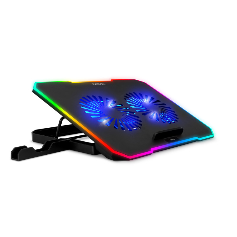 EVOLVEO CoolPro, chladiaca podložka pod notebook, 2x ventilátor, RGB podsvietenie, čierna
