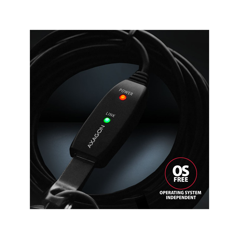 AXAGON ADR-220, USB 2.0 A-M - A-F aktívny predlžovací / repeater kábel, 20m