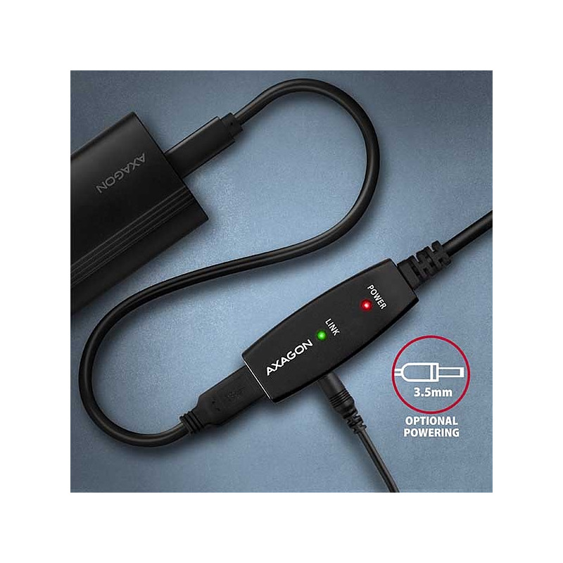 AXAGON ADR-220, USB 2.0 A-M - A-F aktívny predlžovací / repeater kábel, 20m