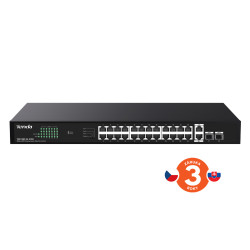 Tenda TEG1128P-24-410W PoE+ Gigabit switch 24x 1Gb/s PoE+ 802.3af/at + 2x SFP + 2x RJ45, 370W, Rack