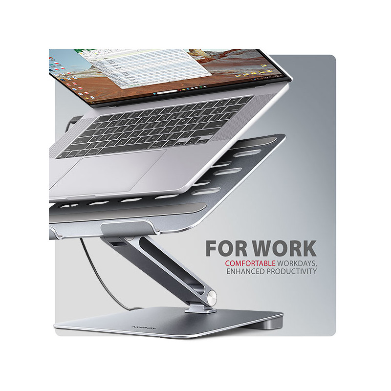 AXAGON HMC-STND, stojan pre 10''-17'' notebooky, USB 5Gbps húb, 3x USB-A, HDMI 4k/60Hz, RJ-45, PD 100W
