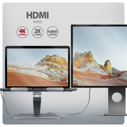 AXAGON HMC-STND, stojan pre 10''-17'' notebooky, USB 5Gbps húb, 3x USB-A, HDMI 4k/60Hz, RJ-45, PD 100W