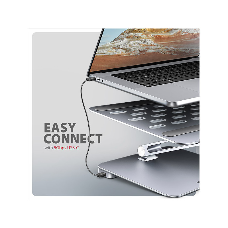 AXAGON HMC-STND, stojan pre 10''-17'' notebooky, USB 5Gbps húb, 3x USB-A, HDMI 4k/60Hz, RJ-45, PD 100W