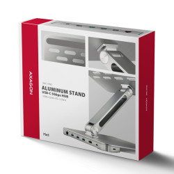 AXAGON HMC-STND, stojan pre 10''-17'' notebooky, USB 5Gbps húb, 3x USB-A, HDMI 4k/60Hz, RJ-45, PD 100W