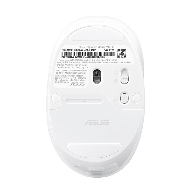 ASUS Fragrance Mouse MD101/Ergonomická/Optická/2 400 DPI/USB+BT/Biela
