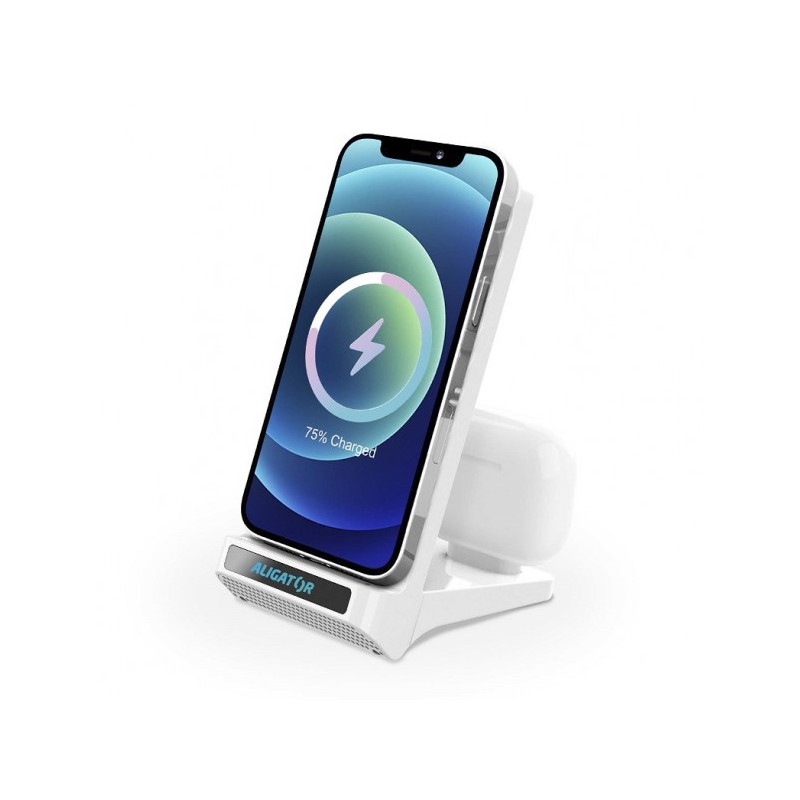 ALIGATOR Stojanček s bezdrôtovým nabíjaním 15W a USB-C konektorom, 2v1, biely