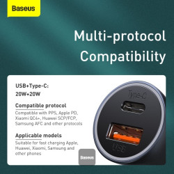 NONAME - Baseus rýchlonabíjačka do auta Golden Contractor Pro Dual USB+USB-C 40W tmavo šedá