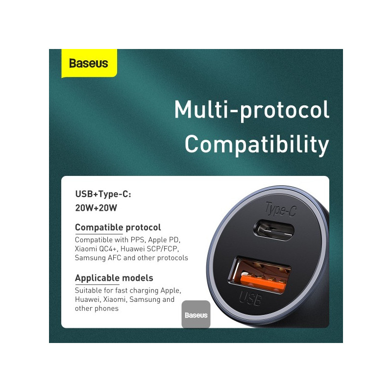 NONAME - Baseus rýchlonabíjačka do auta Golden Contractor Pro Dual USB+USB-C 40W tmavo šedá