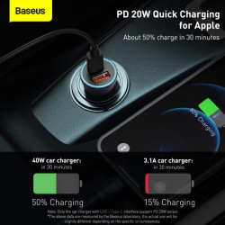 NONAME - Baseus rýchlonabíjačka do auta Golden Contractor Pro Dual USB+USB-C 40W tmavo šedá