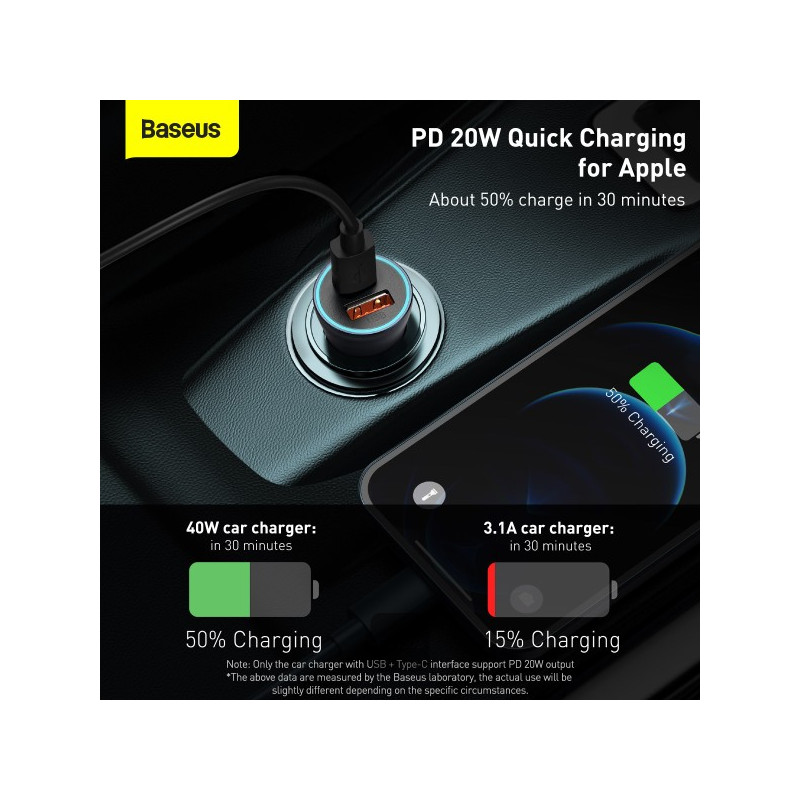NONAME - Baseus rýchlonabíjačka do auta Golden Contractor Pro Dual USB+USB-C 40W tmavo šedá