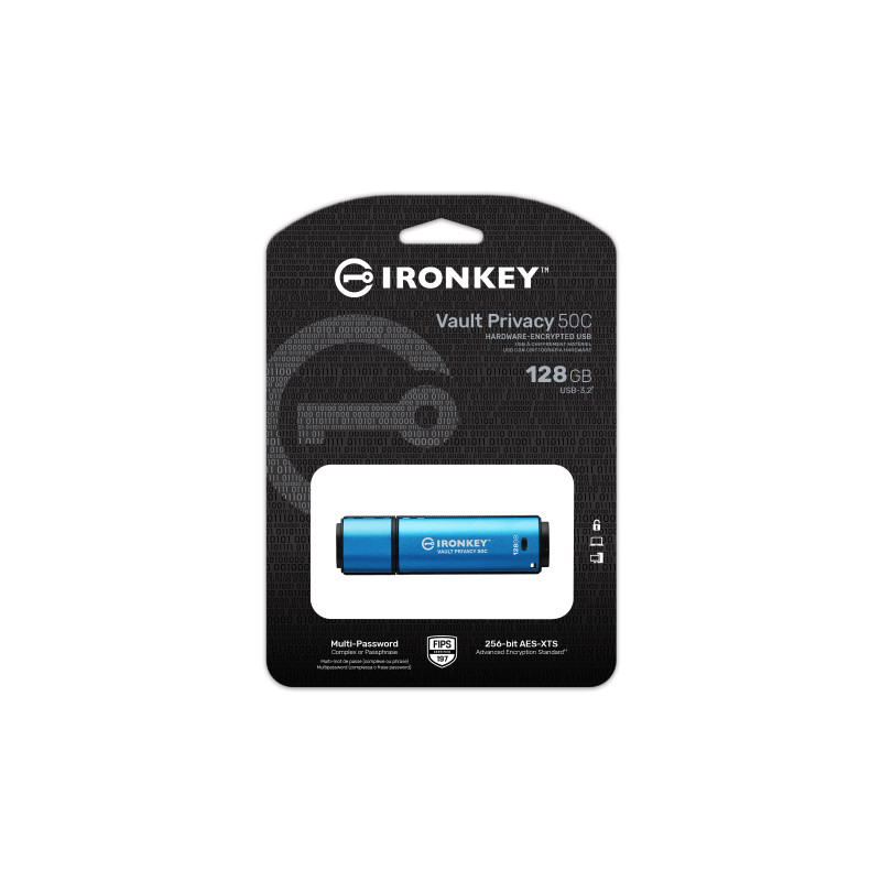 Kingston Ironkey Vault Privacy 50C/128GB/USB 3.2/USB-C/Modrá