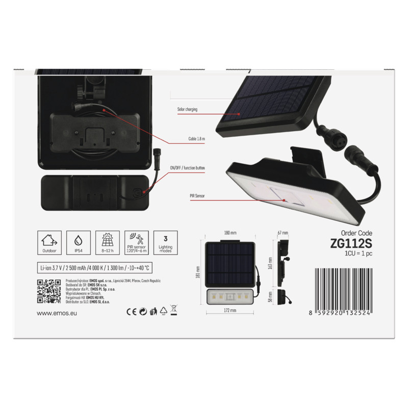 EMOS - LED SOLÁRNY REFLEKTOR SUNNO 1300LM IP54 NW
