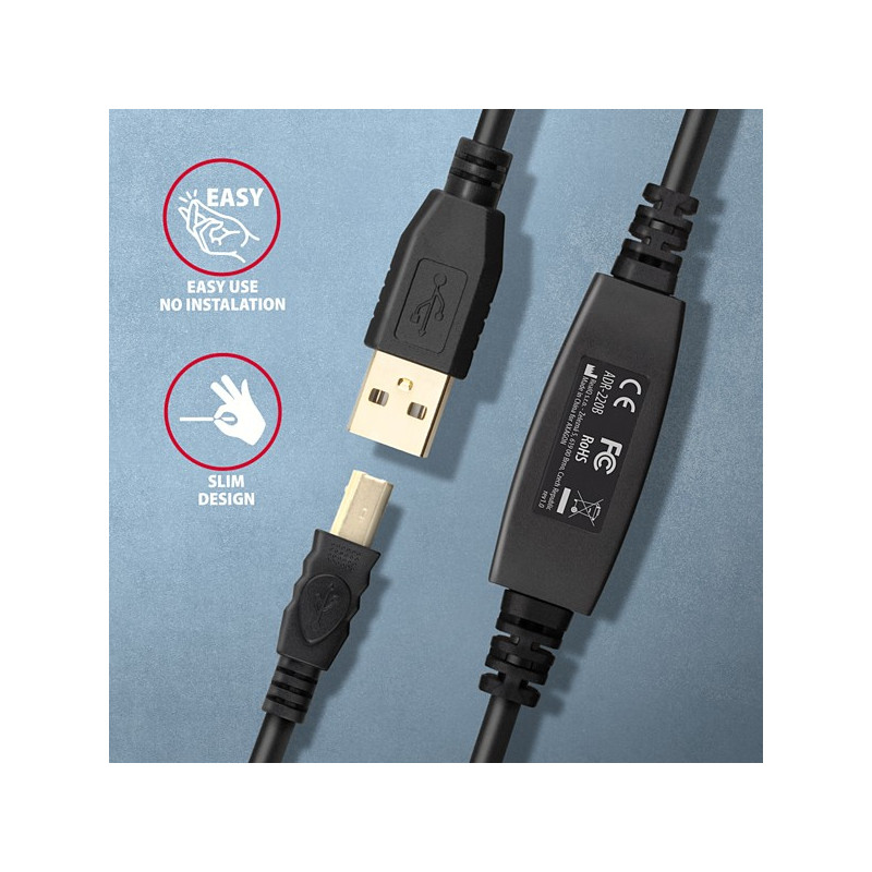 AXAGON ADR-220B, USB 2.0 A-M - B-M aktívny prepojovací / repeater kábel, 20m