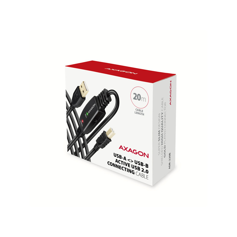 AXAGON ADR-220B, USB 2.0 A-M - B-M aktívny prepojovací / repeater kábel, 20m