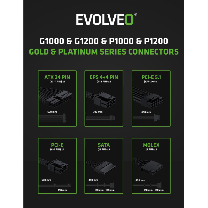EVOLVEO G1000/1000W/ATX 3.0/80PLUS Gold/Modular
