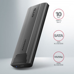 AXAGON EEM2-GTS2, 10 Gbps USB-C - M.2 NVM & SATA SSD kovový THIN box, bezšroubový