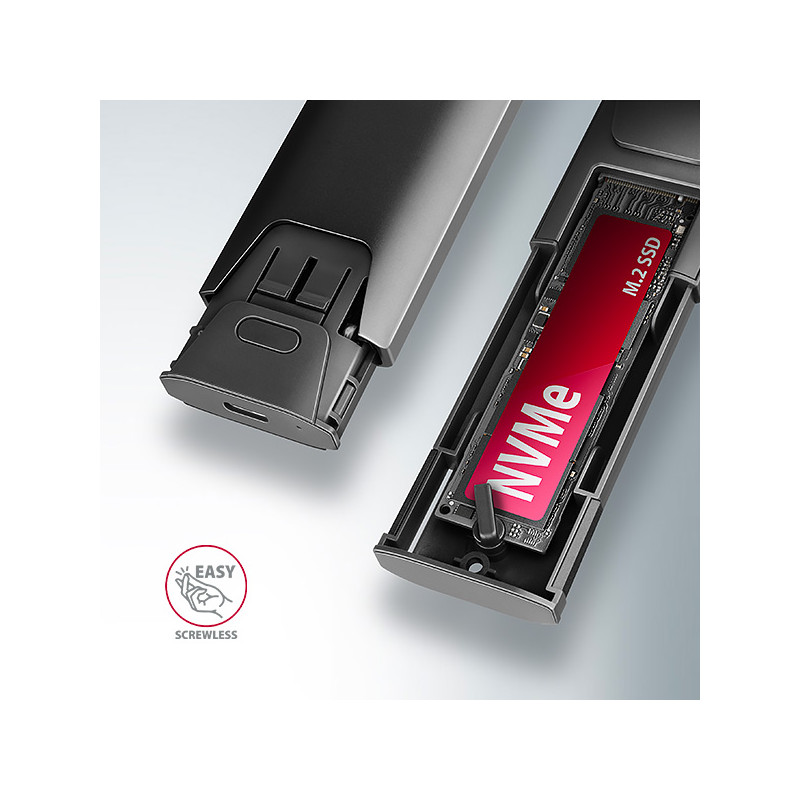 AXAGON EEM2-GTS2, 10 Gbps USB-C - M.2 NVM & SATA SSD kovový THIN box, bezšroubový