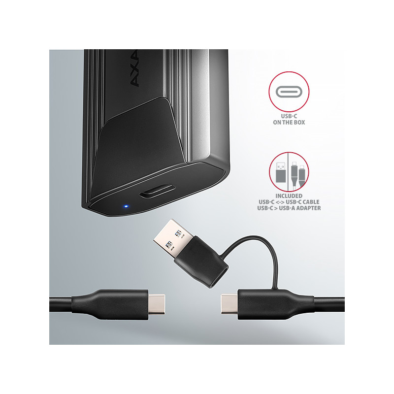 AXAGON EEM2-GTS2, 10 Gbps USB-C - M.2 NVM & SATA SSD kovový THIN box, bezšroubový
