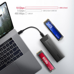 AXAGON EEM2-GTS2, 10 Gbps USB-C - M.2 NVM & SATA SSD kovový THIN box, bezšroubový
