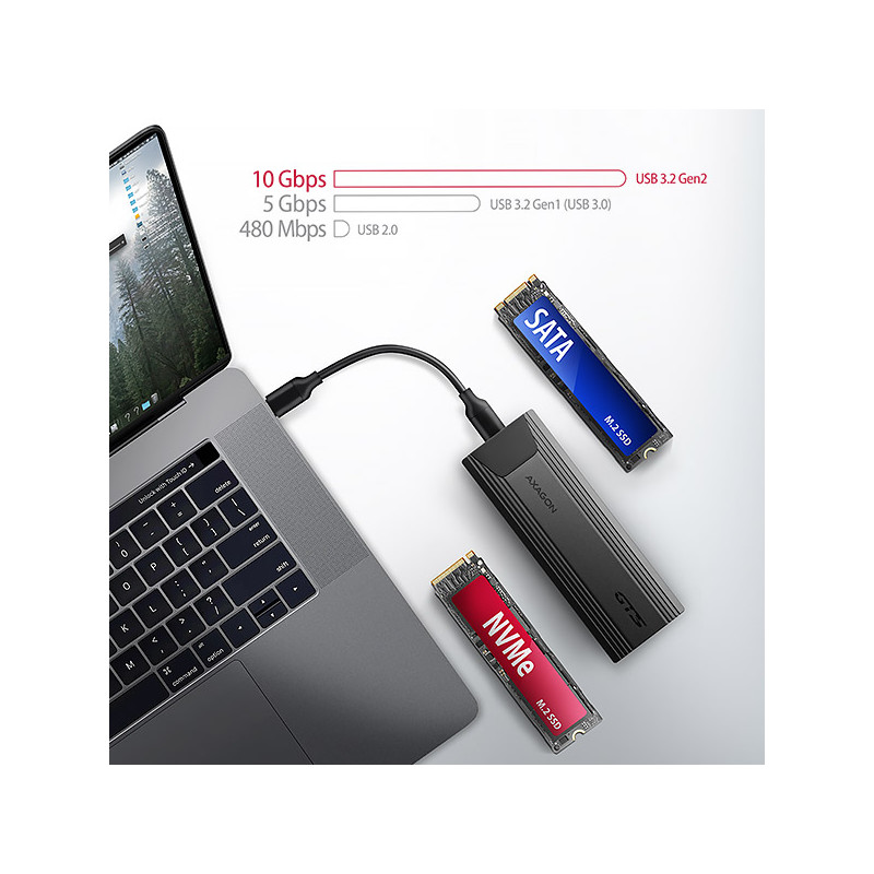 AXAGON EEM2-GTS2, 10 Gbps USB-C - M.2 NVM & SATA SSD kovový THIN box, bezšroubový