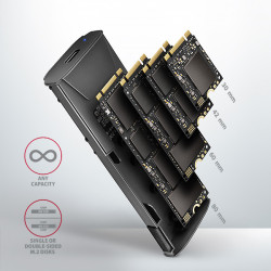 AXAGON EEM2-GTS2, 10 Gbps USB-C - M.2 NVM & SATA SSD kovový THIN box, bezšroubový