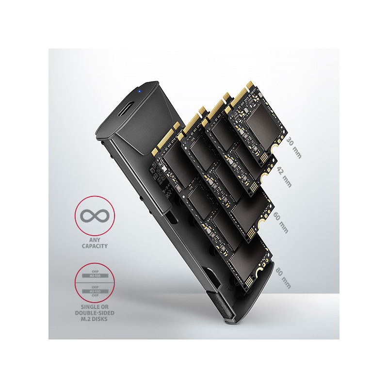 AXAGON EEM2-GTS2, 10 Gbps USB-C - M.2 NVM & SATA SSD kovový THIN box, bezšroubový