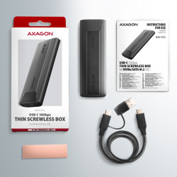 AXAGON EEM2-GTS2, 10 Gbps USB-C - M.2 NVM & SATA SSD kovový THIN box, bezšroubový