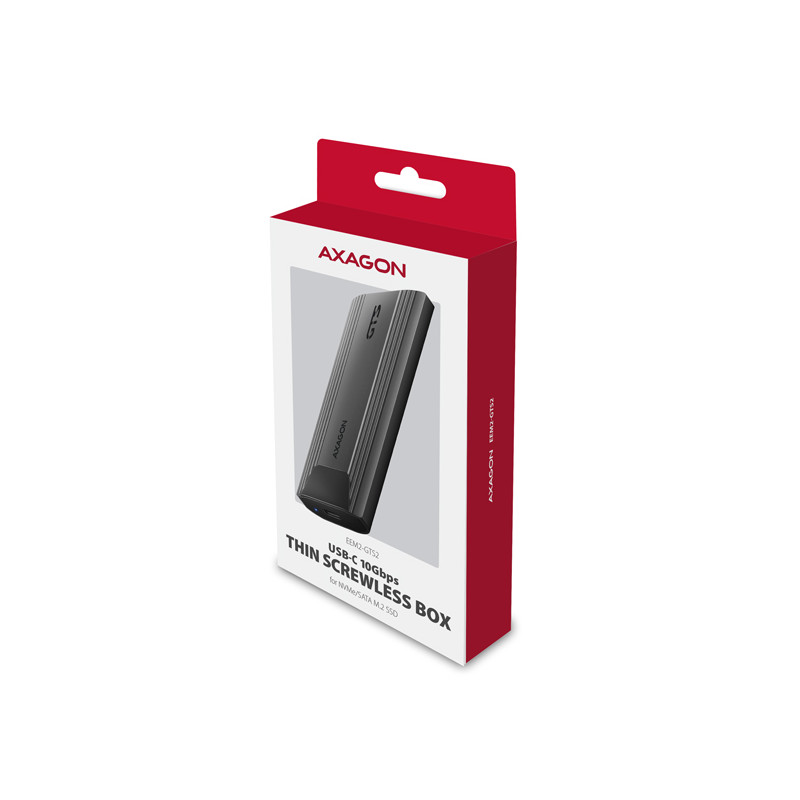 AXAGON EEM2-GTS2, 10 Gbps USB-C - M.2 NVM & SATA SSD kovový THIN box, bezšroubový