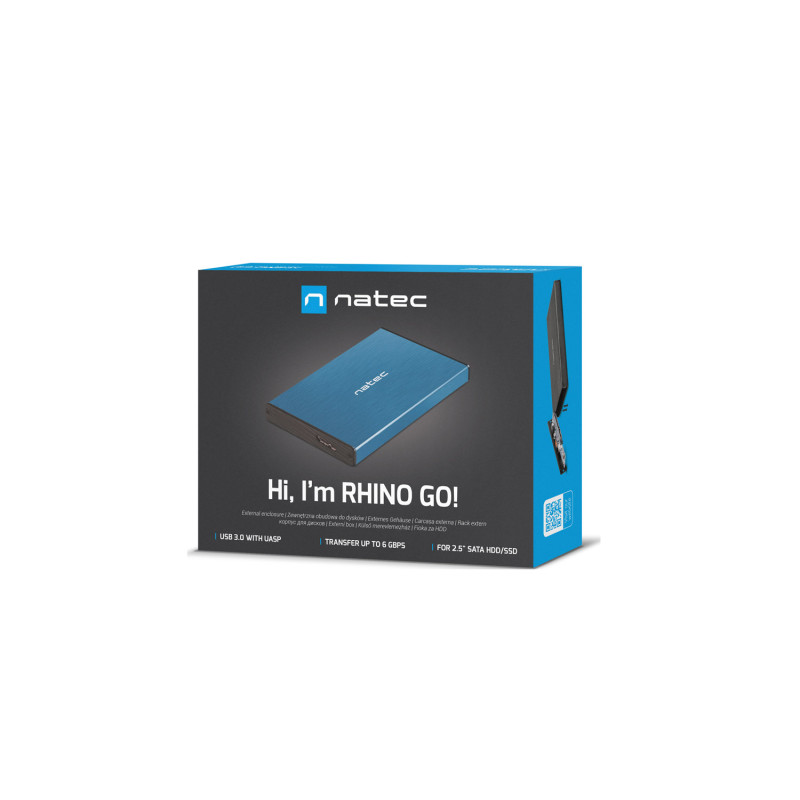 Externý box pre HDD 2,5'' USB 3.0 Natec Rhino Go, modrý, hliníkové telo