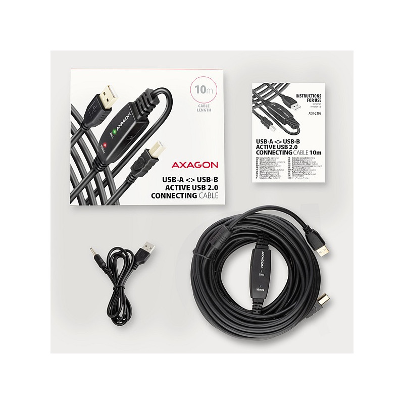 AXAGON ADR-210B, USB 2.0 A-M - B-M aktívny prepojovací / repeater kábel, 10m