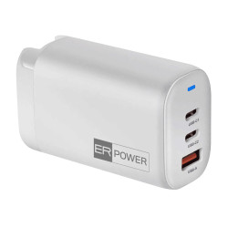 ER POWER 65W GaN sieťový adaptér 2xUSB-C PD/USB-A biely