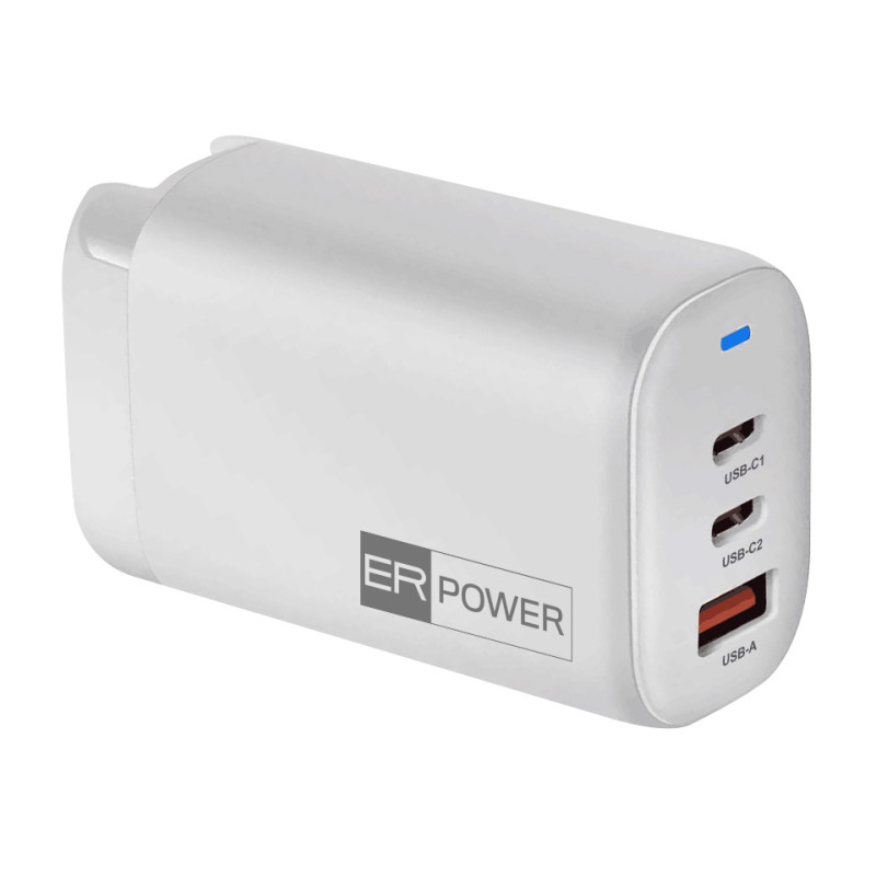 ER POWER 65W GaN sieťový adaptér 2xUSB-C PD/USB-A biely