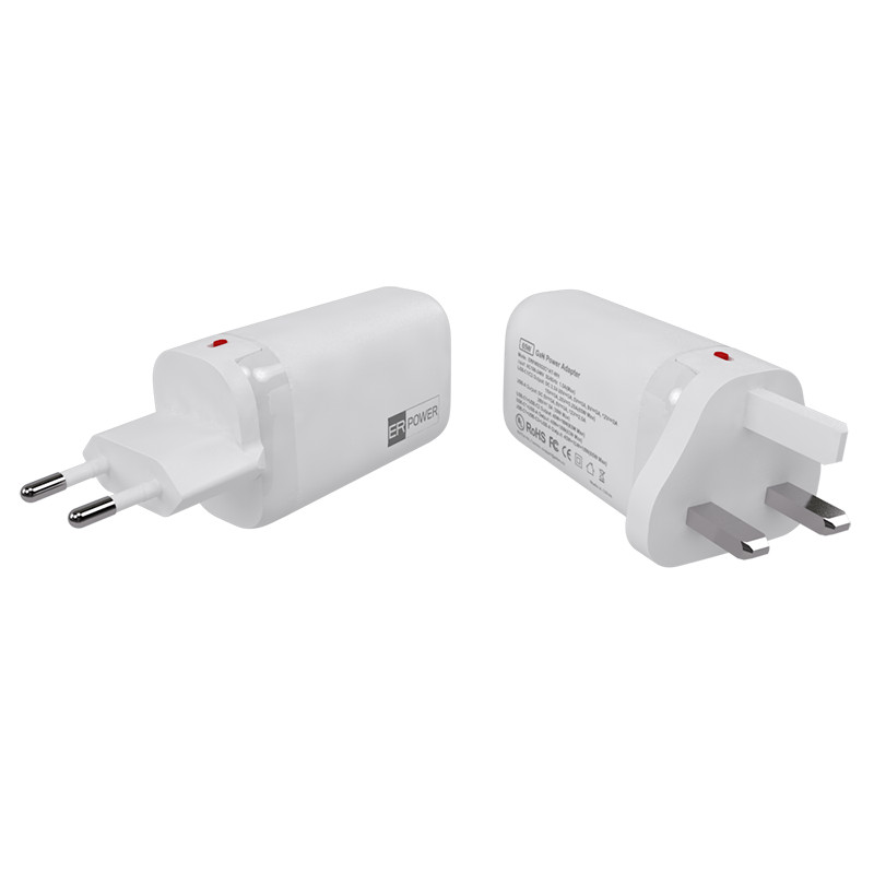 ER POWER 65W GaN sieťový adaptér 2xUSB-C PD/USB-A biely