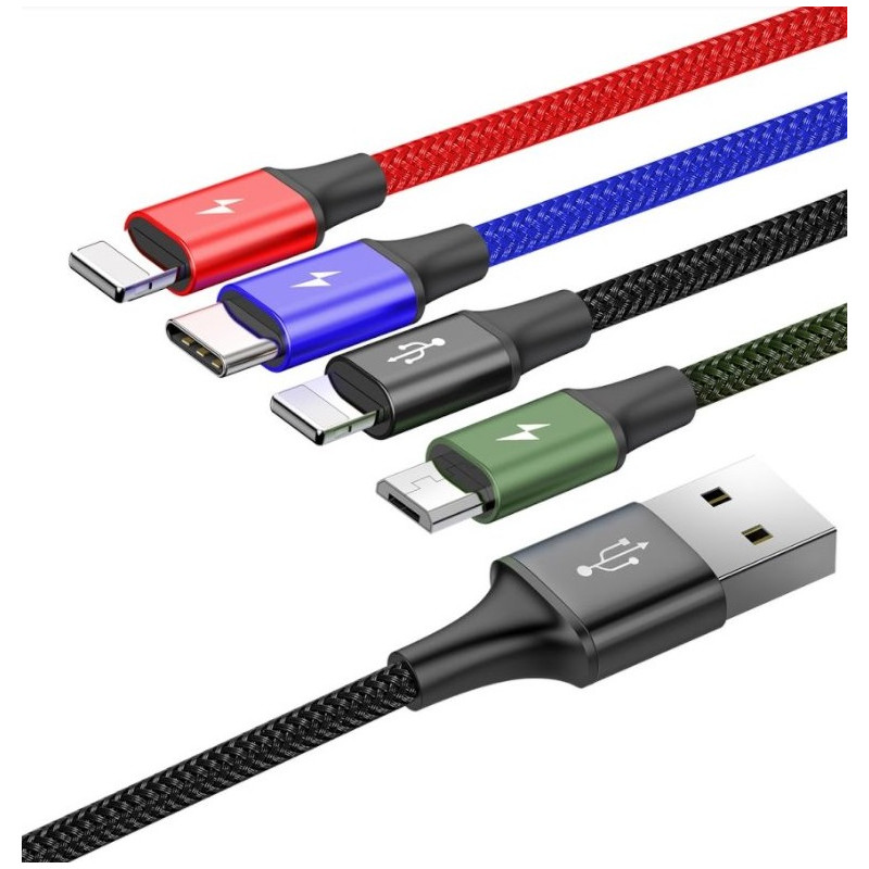 NONAME - Baseus dátový kábel 4v1 microUSB+USB-C+2xLightning 1,2m 3,5A černý