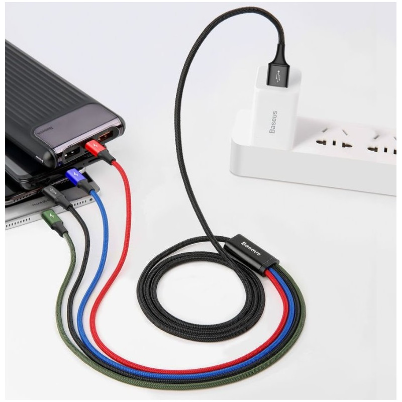 NONAME - Baseus dátový kábel 4v1 microUSB+USB-C+2xLightning 1,2m 3,5A černý