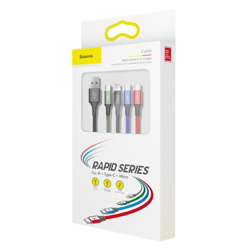 NONAME - Baseus dátový kábel 4v1 microUSB+USB-C+2xLightning 1,2m 3,5A černý