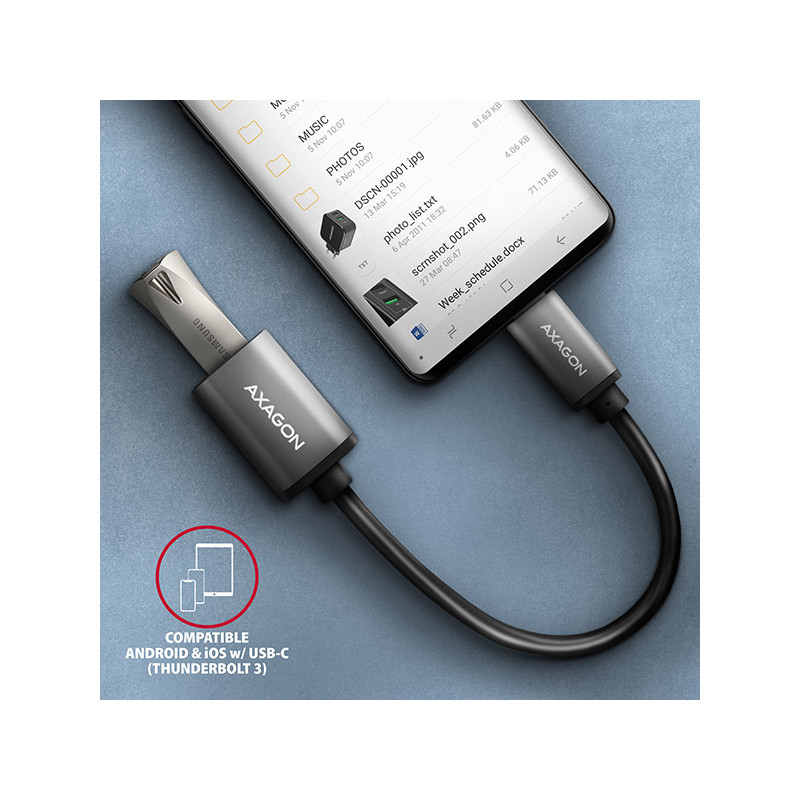 AXAGON RUCM-AFAC, káblová redukcia USB-C (M) -- USB-A (F), 20cm, USB 3.2 Gen 1, 3A, ALU