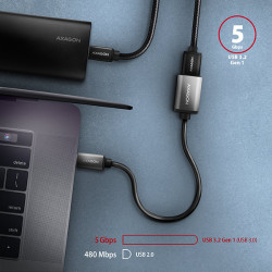 AXAGON RUCM-AFAC, káblová redukcia USB-C (M) -- USB-A (F), 20cm, USB 3.2 Gen 1, 3A, ALU
