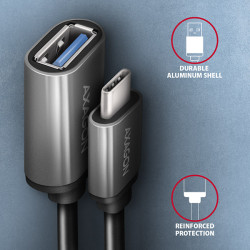 AXAGON RUCM-AFAC, káblová redukcia USB-C (M) -- USB-A (F), 20cm, USB 3.2 Gen 1, 3A, ALU