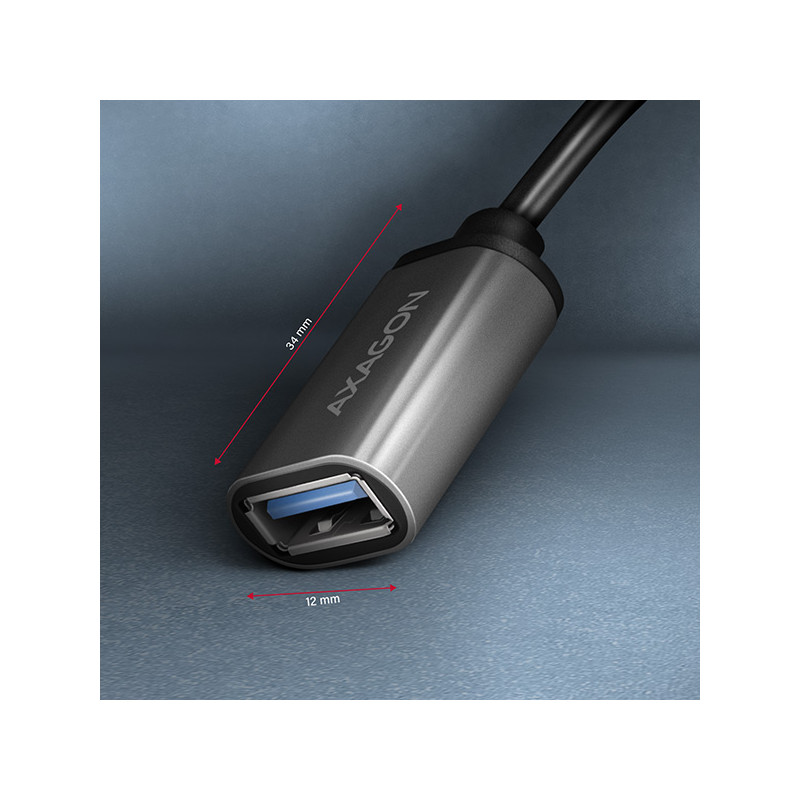 AXAGON RUCM-AFAC, káblová redukcia USB-C (M) -- USB-A (F), 20cm, USB 3.2 Gen 1, 3A, ALU