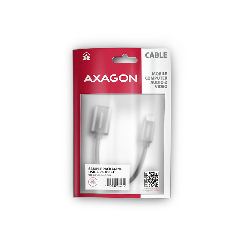AXAGON RUCM-AFAC, káblová redukcia USB-C (M) -- USB-A (F), 20cm, USB 3.2 Gen 1, 3A, ALU