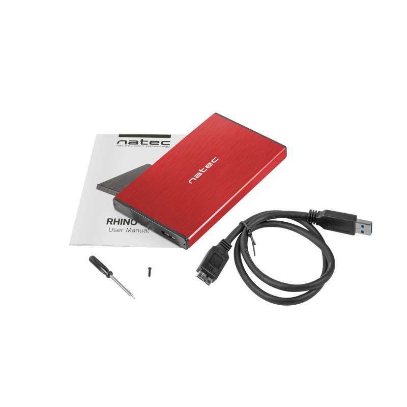 Externý box pre HDD 2,5'' USB 3.0 Natec Rhino Go, červený, hliníkové telo