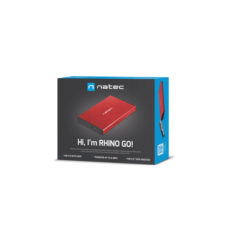 Externý box pre HDD 2,5'' USB 3.0 Natec Rhino Go, červený, hliníkové telo