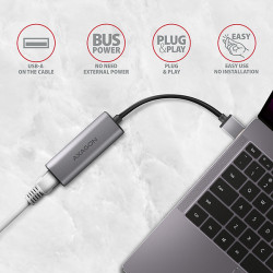 AXAGON ADE-25R USB-A 3.2 Gen 1 - 2.5 Gigabit Ethernet sieťová karta, Realtek 8156, auto install, sivá
