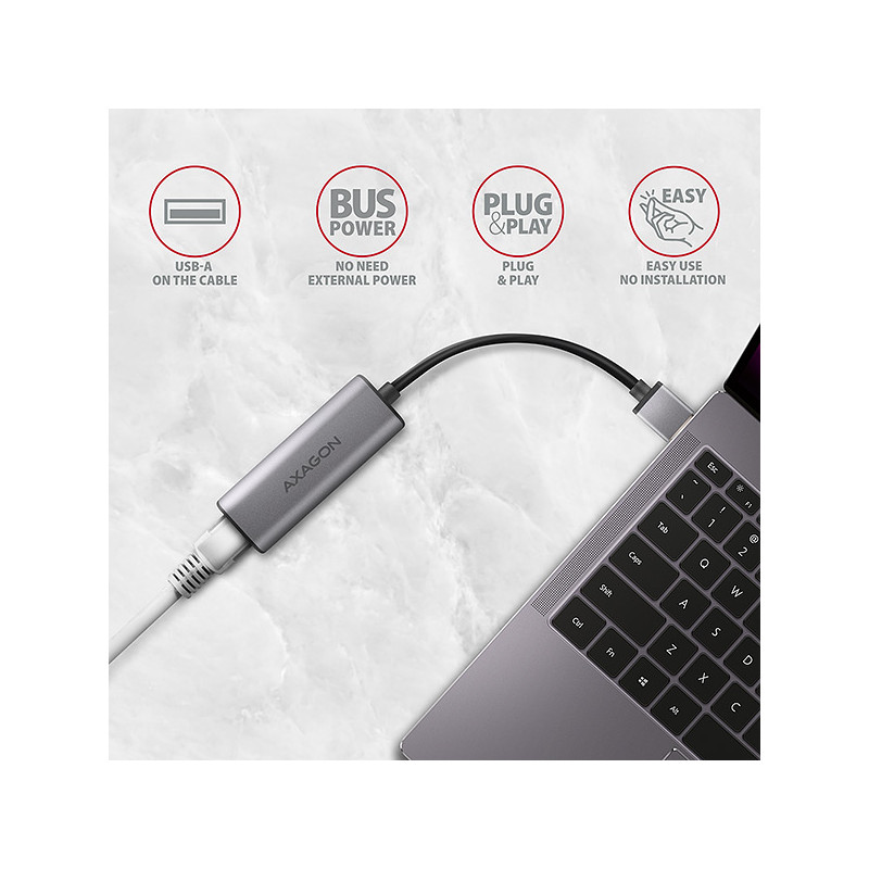 AXAGON ADE-25R USB-A 3.2 Gen 1 - 2.5 Gigabit Ethernet sieťová karta, Realtek 8156, auto install, sivá